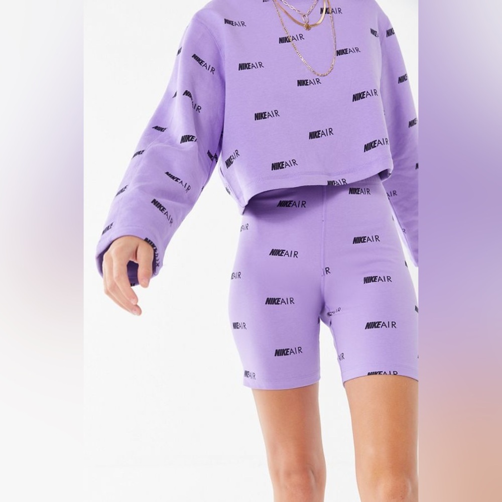 Nike Air All Over Logo Print Crew Neck Sweat Shirt & Bike Short Set